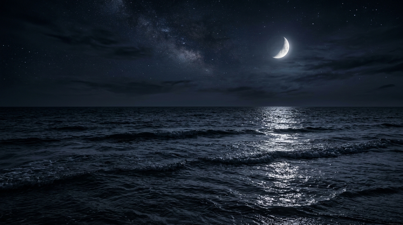 Moonlit Ocean Waves At Night Background — Dark Mobile HD Wallpaper wallpaper — 1376×768
