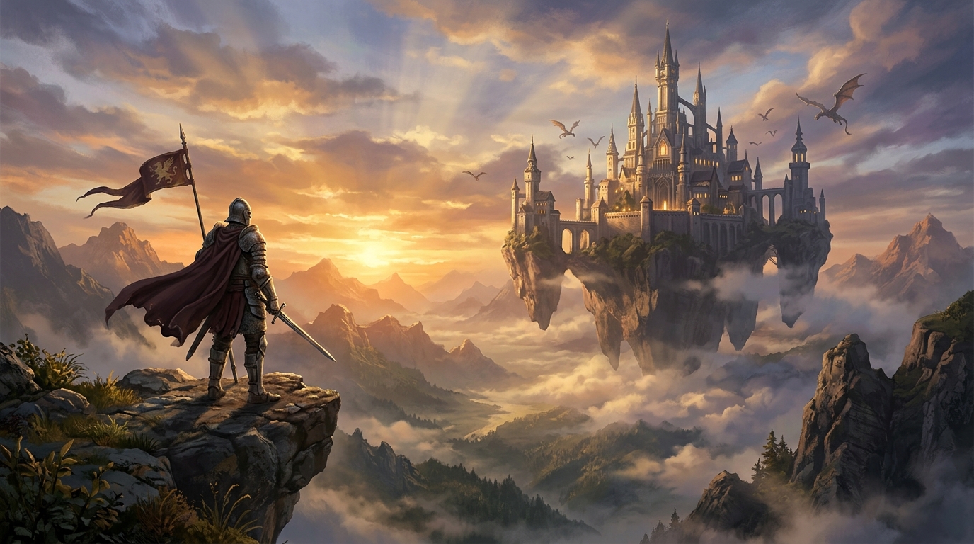 Download Knight Standing On Cliff Edge Wallpaper | Gaming · Mobile HD Ultra HD wallpaper — 1376×768