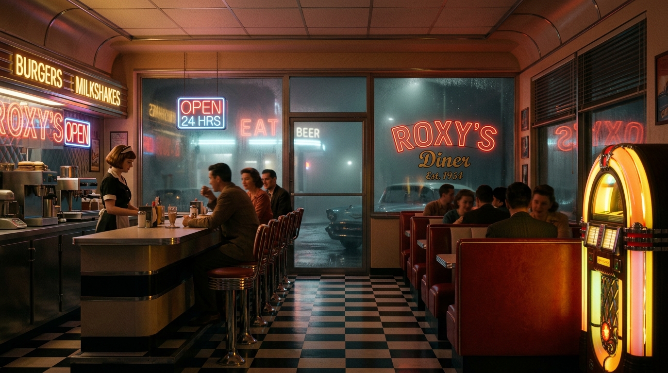 Stunning 1950s Diner At Night Dark Wallpaper — Free Mobile Hd Download Wallpaper (dark) — Mobile Hd Free Background Dark Wallpaper — Free Mobile HD Download wallpaper — 1376×768
