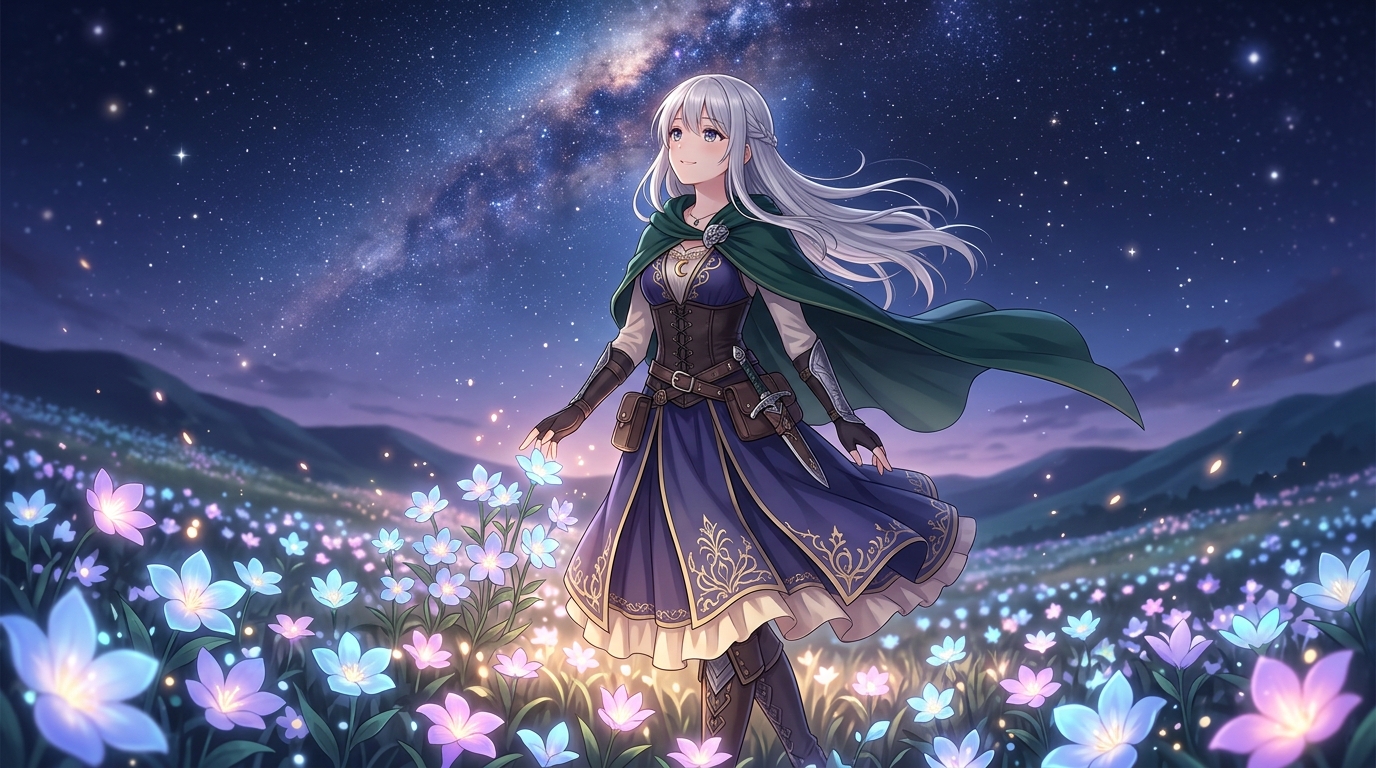 Mobile HD Anime Girl In Flower Field Anime Wallpaper — Desktop & Phone Background wallpaper — 1376×768