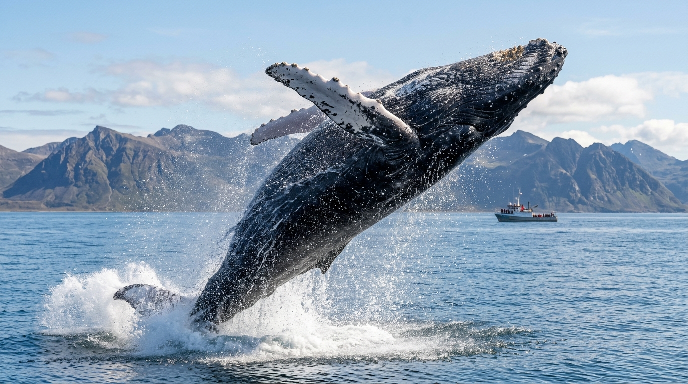 Humpback Whale Breaching Ocean Background — Animals Mobile HD Wallpaper wallpaper — 1376×768