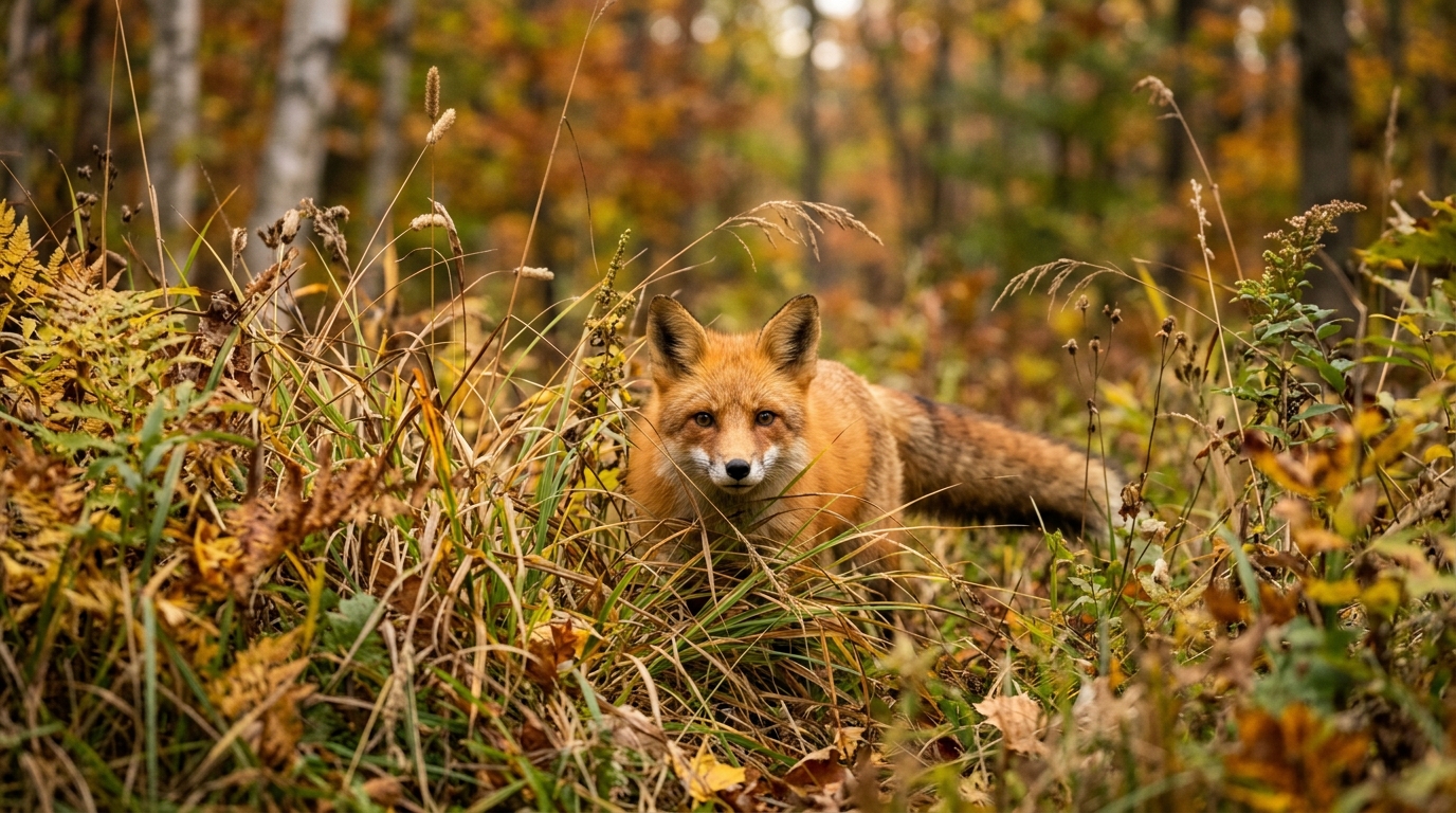 Mobile HD Red Fox Peeking Through Grass Animals Wallpaper — Desktop & Phone Background wallpaper — 1376×768