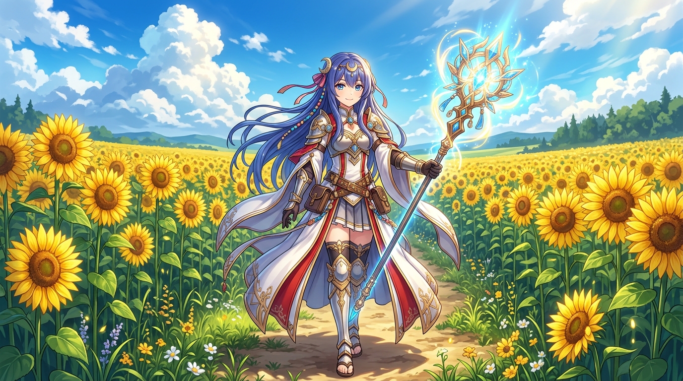 Warrior Priestess Holding Glowin… Background — Anime 4K Ultra HD Wallpaper wallpaper — 1376×768