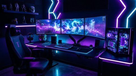 Stunning Futuristic Gaming Setup In Room Wallpaper (Gaming) — Mobile HD Free Background wallpaper