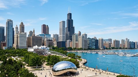 Chicago Skyline Viewed From Lake City Wallpaper — Free Mobile HD Download wallpaper