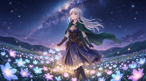 Mobile HD Anime Girl In Flower Field Anime Wallpaper — Desktop & Phone Background wallpaper
