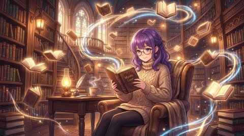 Mobile HD Anime Girl Sitting In Library Anime Wallpaper — Desktop & Phone Background wallpaper