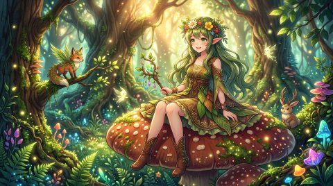 Stunning Anime Girl Sitting On Mushroom Wallpaper (Anime) — Mobile HD Free Background wallpaper