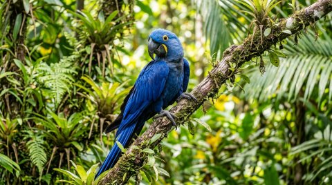 Blue Macaw Perched On Branch Animals Wallpaper — Free Mobile HD Download wallpaper