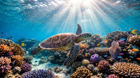 Sea Turtle Swimming In Reef Background — Animals Mobile HD Wallpaper wallpaper