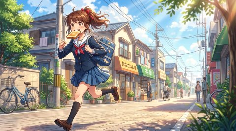 4K Ultra HD Anime Girl Running With Toast Anime Wallpaper — Desktop & Phone Background wallpaper
