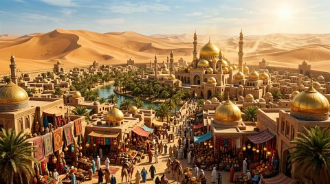 Free Mobile HD Desert Oasis City With Domes Wallpaper for Desktop, Mobile & Tablet wallpaper